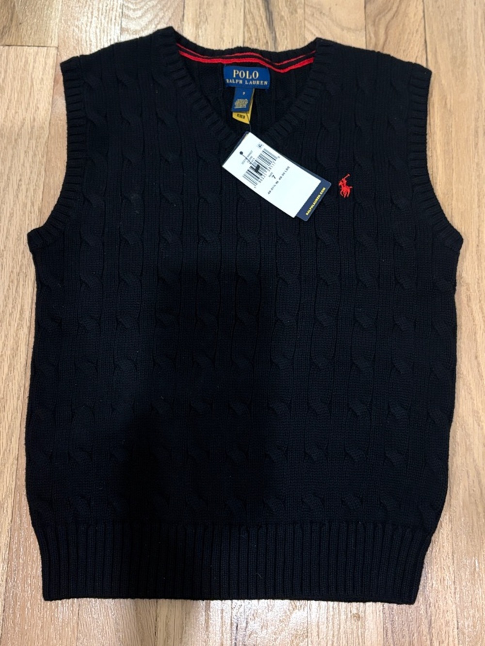 NWT Kids Size 7- Polo by Ralph Lauren Black Cable-Knit V-Neck Sweater Vest